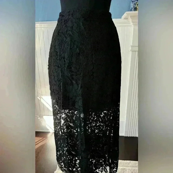 NWT Chaser Black Lace Slip Midi Skirt with Slit Size Medium ~ Trending Fall 2025 - Picture 5 of 11